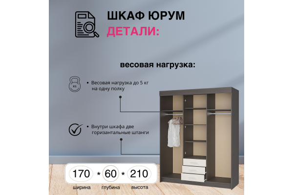 Шкаф-купе "Юрум" 1,7 м