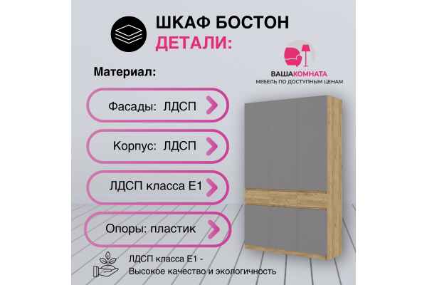Шкаф трехдверный "БОСТОН" ШК-002 1,5 м (Улучшенная фурнитура)