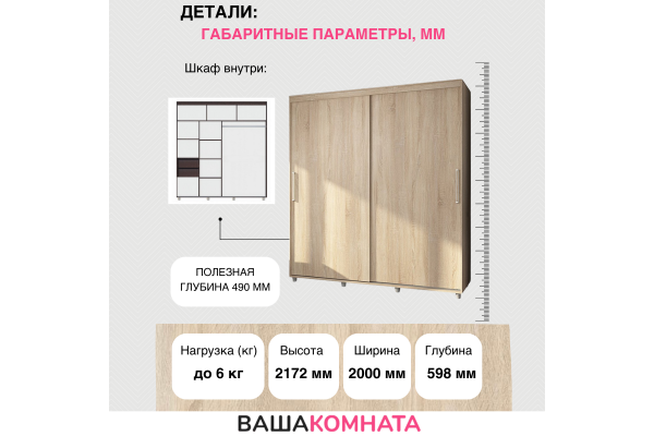 Шкаф-купе "Комфорт-12 ПРАЙМ" 2,0 м без зеркал 